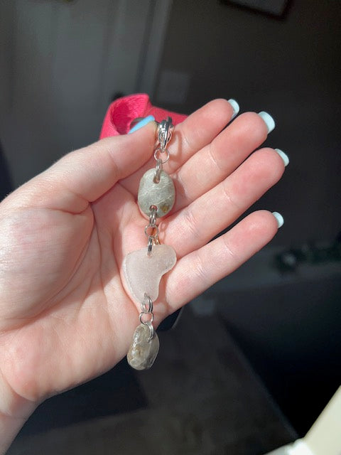 Michigan Sea Glass and Petoskey Stone Keychain